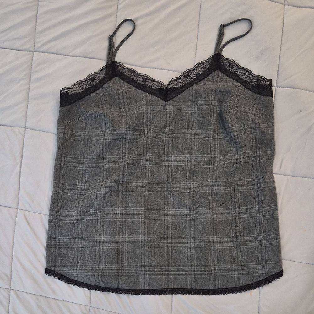 🌟 4 For $ 15 🌟 Calvin Klein Grey Plaid Lace-Trim Cami